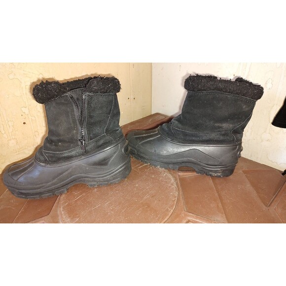Womens sz 7 Black Faux Fur Lined Winter Duck Boots Side Zip Snow Rain leather - Picture 6 of 10